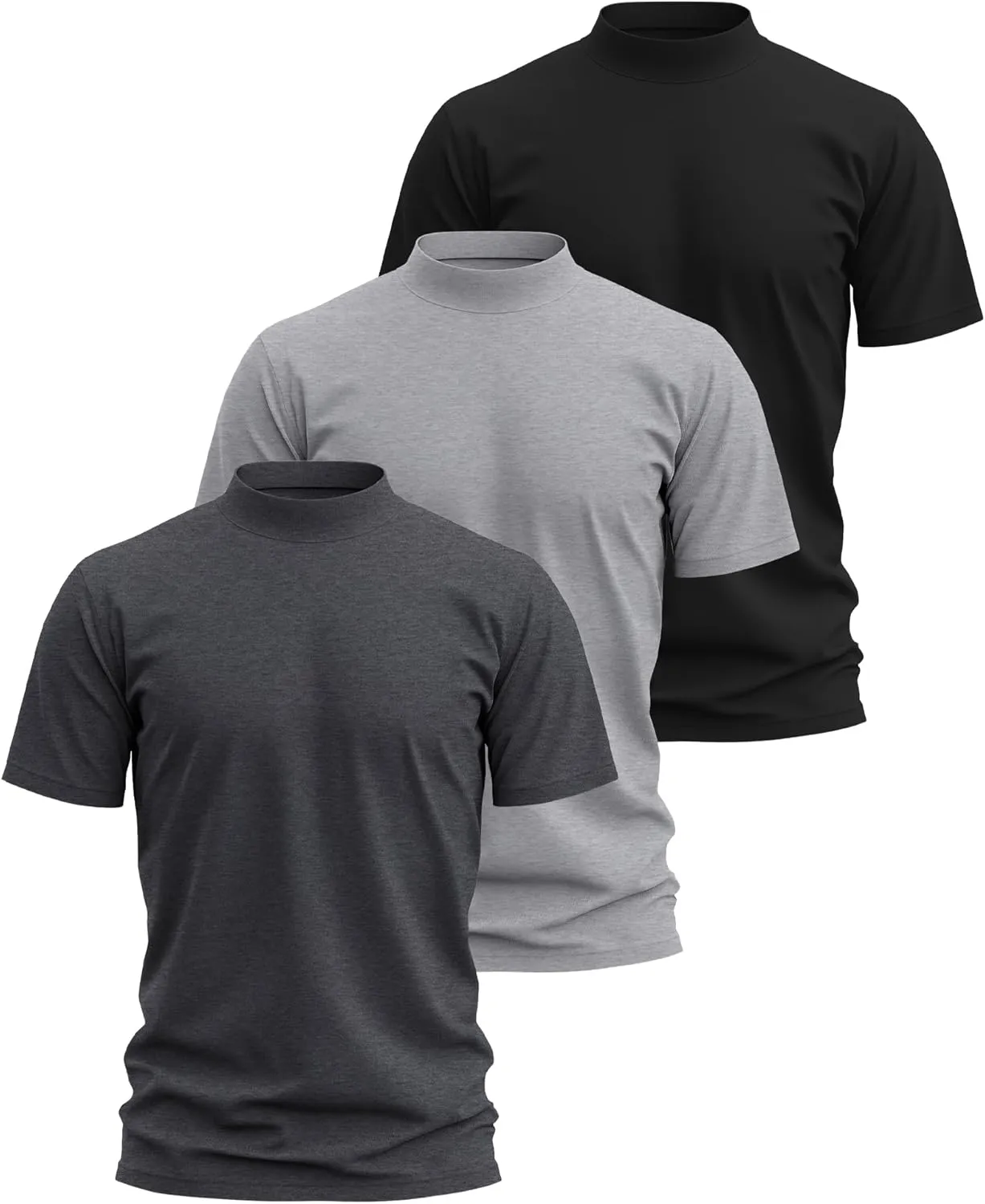 3 Pack Men's Mock Neck T Shirts Cotton Short Sleeve Turtleneck Pullover Tops Casual Slim Fit Summer Basic Tees