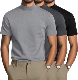 3 Pack Men's Mock Neck T Shirts Cotton Short Sleeve Turtleneck Pullover Tops Casual Slim Fit Summer Basic Tees
