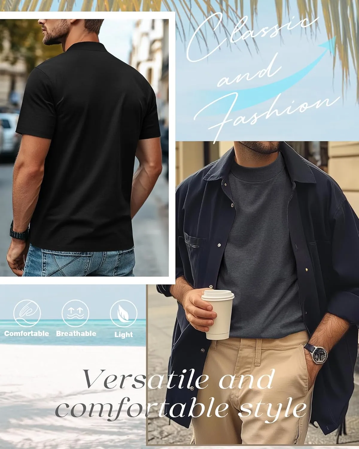 3 Pack Men's Mock Neck T Shirts Cotton Short Sleeve Turtleneck Pullover Tops Casual Slim Fit Summer Basic Tees