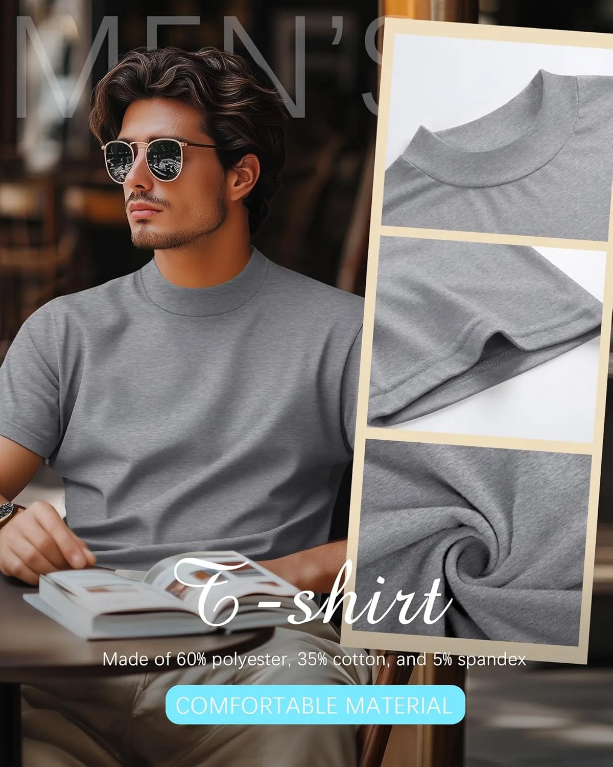 3 Pack Men's Mock Neck T Shirts Cotton Short Sleeve Turtleneck Pullover Tops Casual Slim Fit Summer Basic Tees