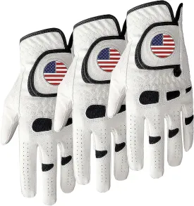 Amy Sport Golf Gloves Men Left Hand Right Handed Golfer 3 Pack with Ball Marker Soft Leather Weathersof Grip Mens Glove Size S M ML L XL XXL 3XL