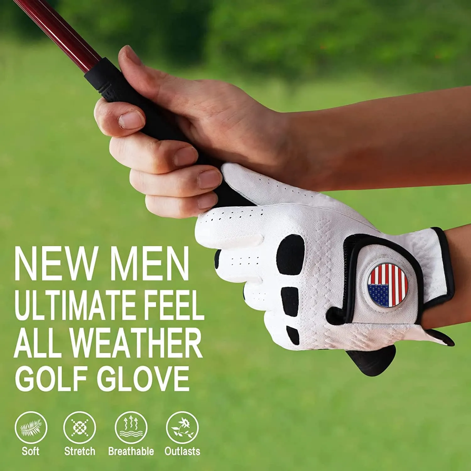 Amy Sport Golf Gloves Men Left Hand Right Handed Golfer 3 Pack with Ball Marker Soft Leather Weathersof Grip Mens Glove Size S M ML L XL XXL 3XL