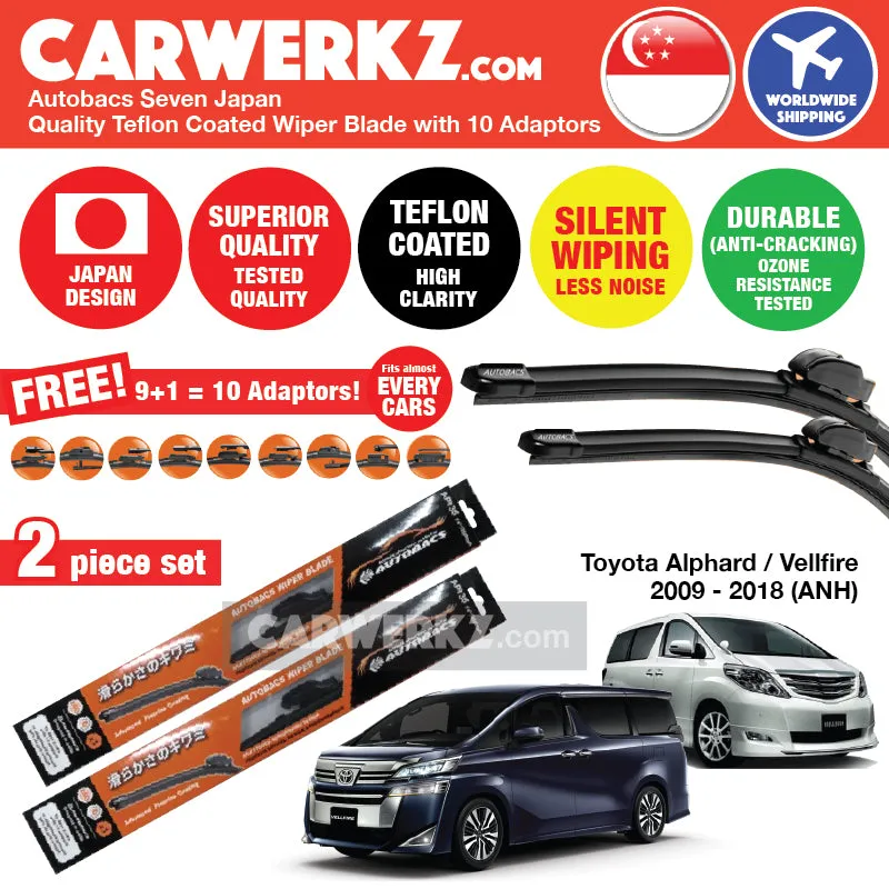 Autobacs Seven Japan Teflon Coated Flex Aerodynamic Wiper Blade with 10 Adaptors for Toyota Alphard Vellfire 2008-2015 (ANH20) (28" 14")