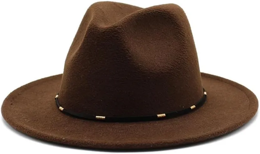 Autumn and Winter Woolen British Jazz Hat, European and American Flat Brim Top Hat Four Seasons Versatile Felt Hat Luopan Caps & Hats (Color : Dark Coffee, Size : Large(59-61cm))