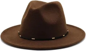 Autumn and Winter Woolen British Jazz Hat, European and American Flat Brim Top Hat Four Seasons Versatile Felt Hat Luopan Caps & Hats (Color : Dark Coffee, Size : Large(59-61cm))