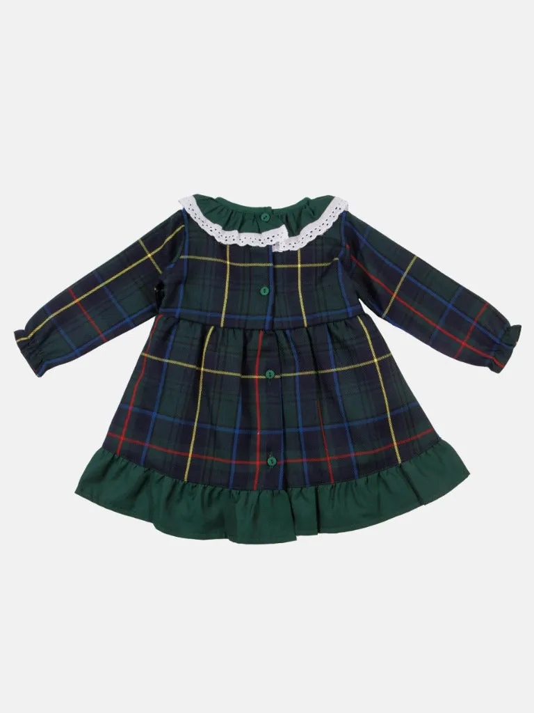 Baby Girl Star Collection Dress with Tartan Beret-Green with Tartan