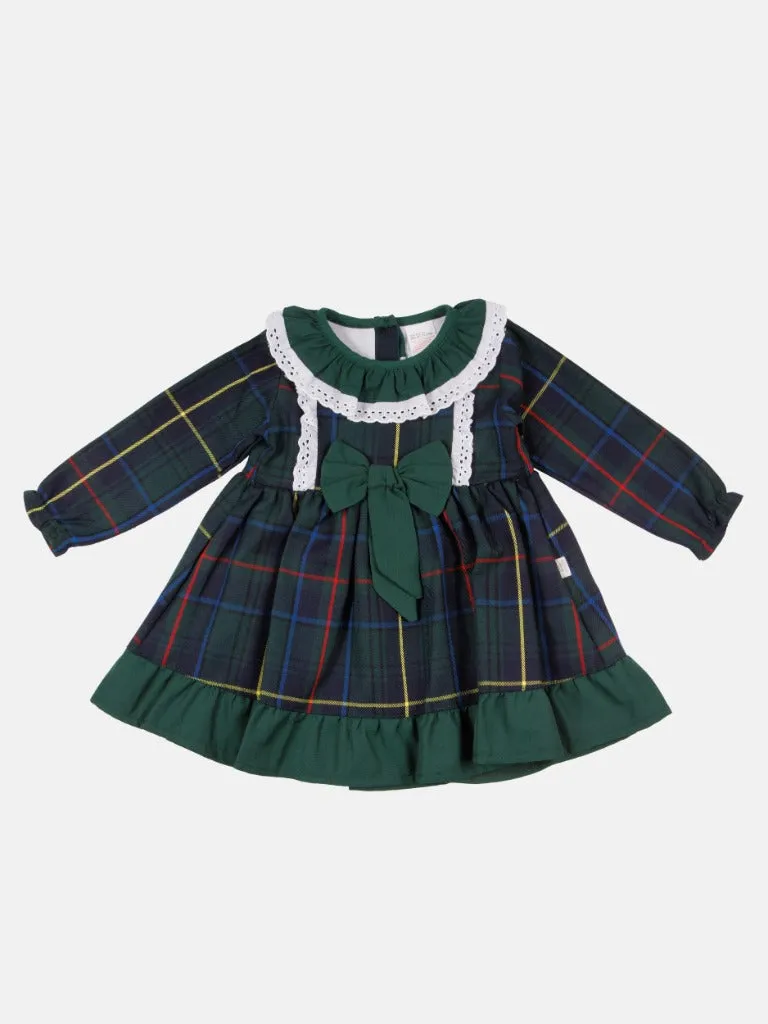 Baby Girl Star Collection Dress with Tartan Beret-Green with Tartan