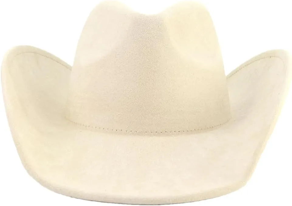 Big Roll Brim Cowboy Hat Top Cap for Men Women Cowgirl Hat Felt Fedora Hats Outdoor Sun Hat Beige 56-58CM