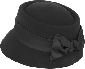Boater Porkpie Fedora Hat - Wool Felt Bowler Derby Hat for Men Women (Size:S/M) (Medium, Black with Bowknot Band)