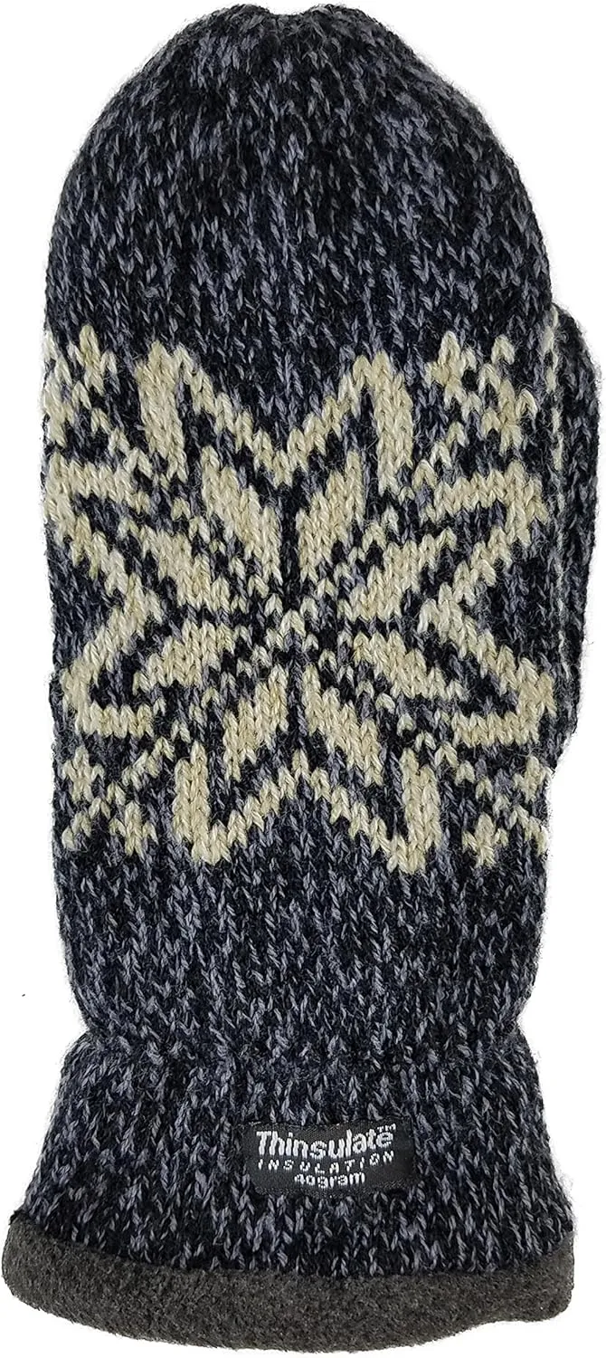 BRUCERIVER Mens Snowflake Knit Mittens with Warm Thinsulate Fleece Lining