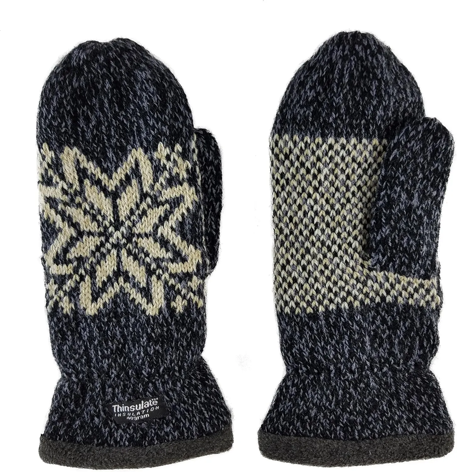 BRUCERIVER Mens Snowflake Knit Mittens with Warm Thinsulate Fleece Lining
