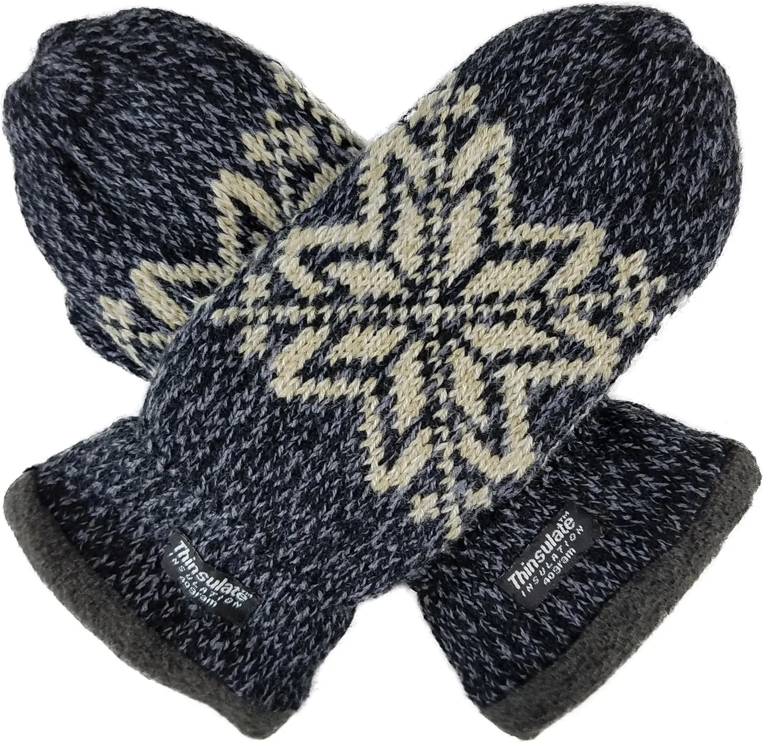 BRUCERIVER Mens Snowflake Knit Mittens with Warm Thinsulate Fleece Lining