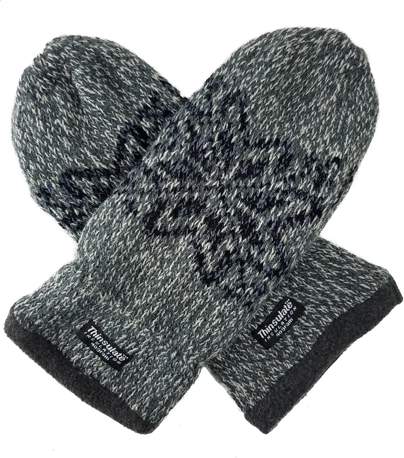 BRUCERIVER Mens Snowflake Knit Mittens with Warm Thinsulate Fleece Lining