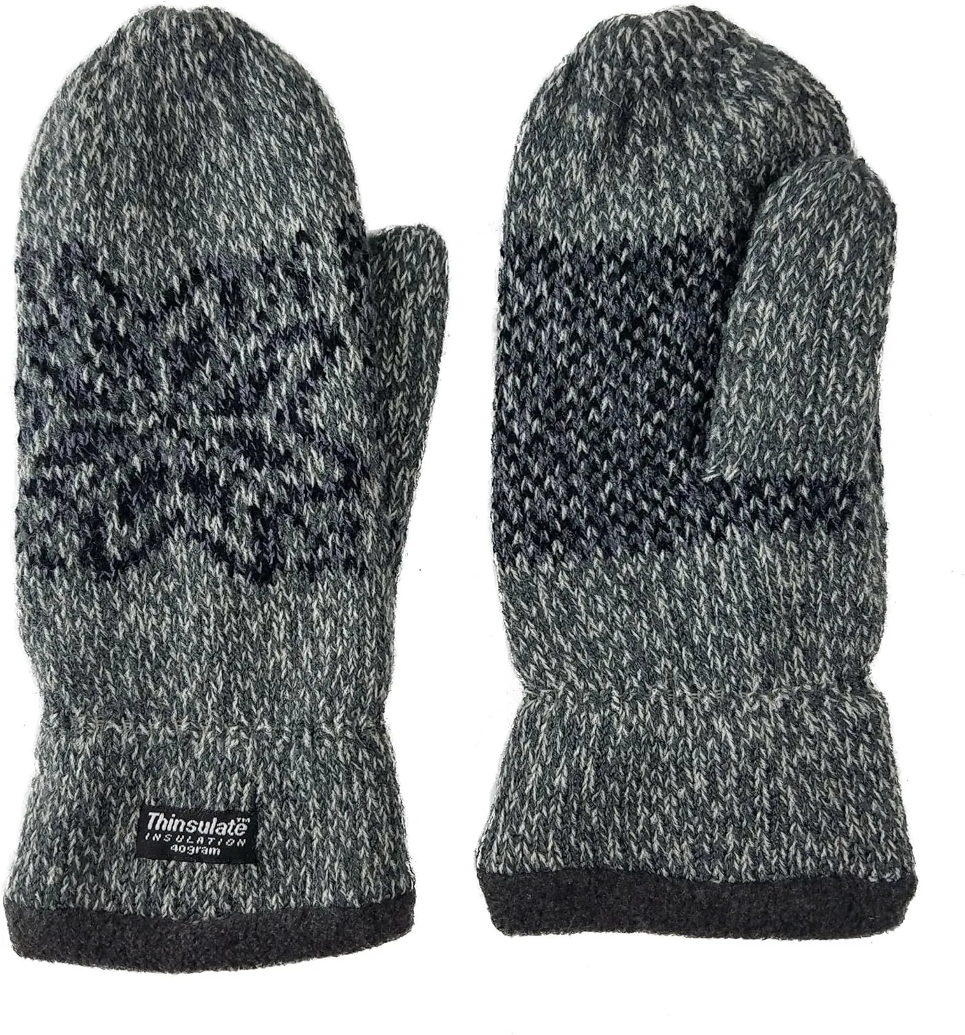 BRUCERIVER Mens Snowflake Knit Mittens with Warm Thinsulate Fleece Lining