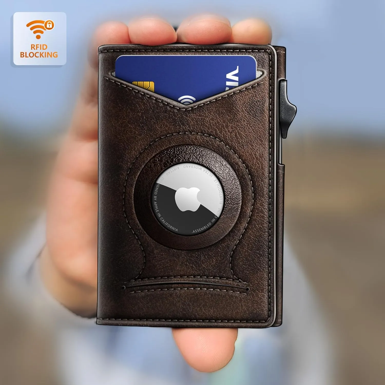 BULLIANT Money Clip Wallet,Mens Gift Slim Wallet Credit Card Holder Airtag&Standard Use 9Cards-Metal Case in Magnetic Flip Shell