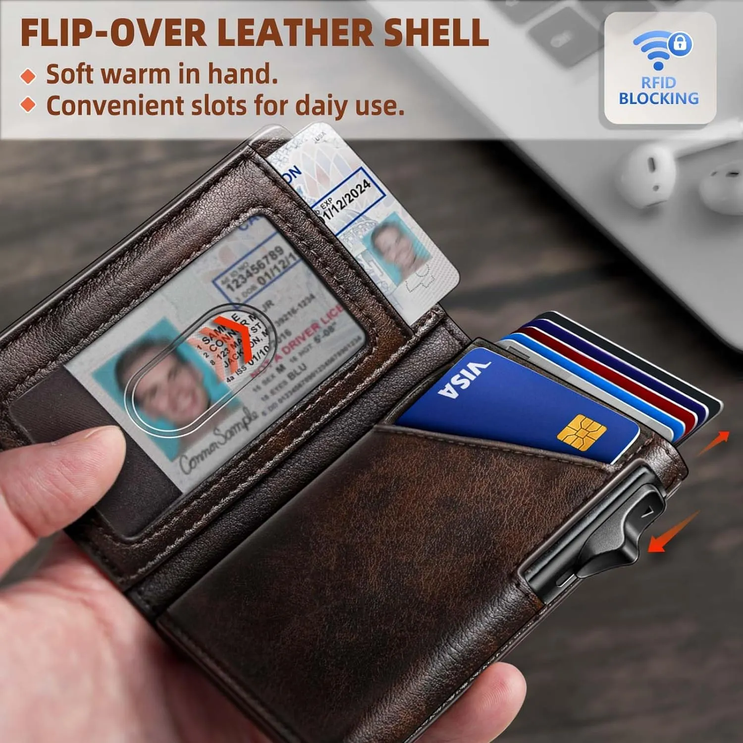 BULLIANT Money Clip Wallet,Mens Gift Slim Wallet Credit Card Holder Airtag&Standard Use 9Cards-Metal Case in Magnetic Flip Shell