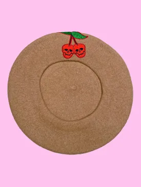 Cherry Skull Khaki Beret