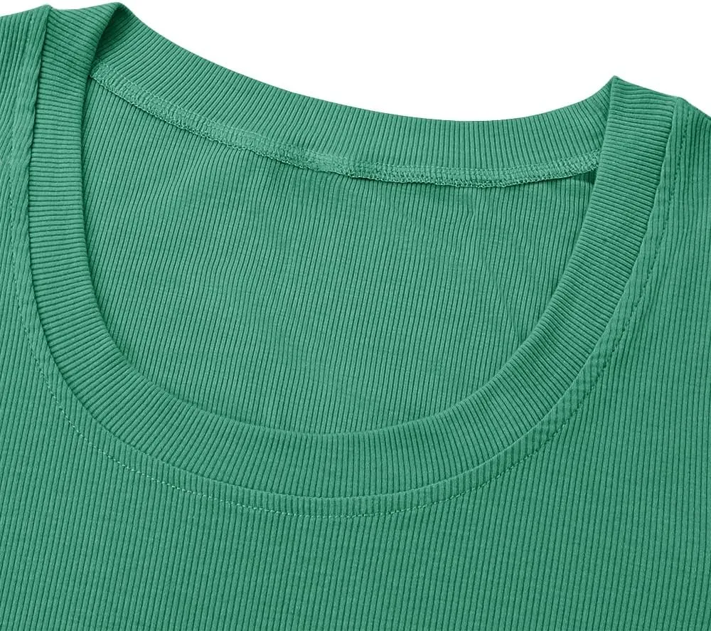 Chulianyouhuo Women's Short Sleeve Scoop Neck Ribbed Knit Fitted Casual Tops Tee Summer Slim Basic Shirts