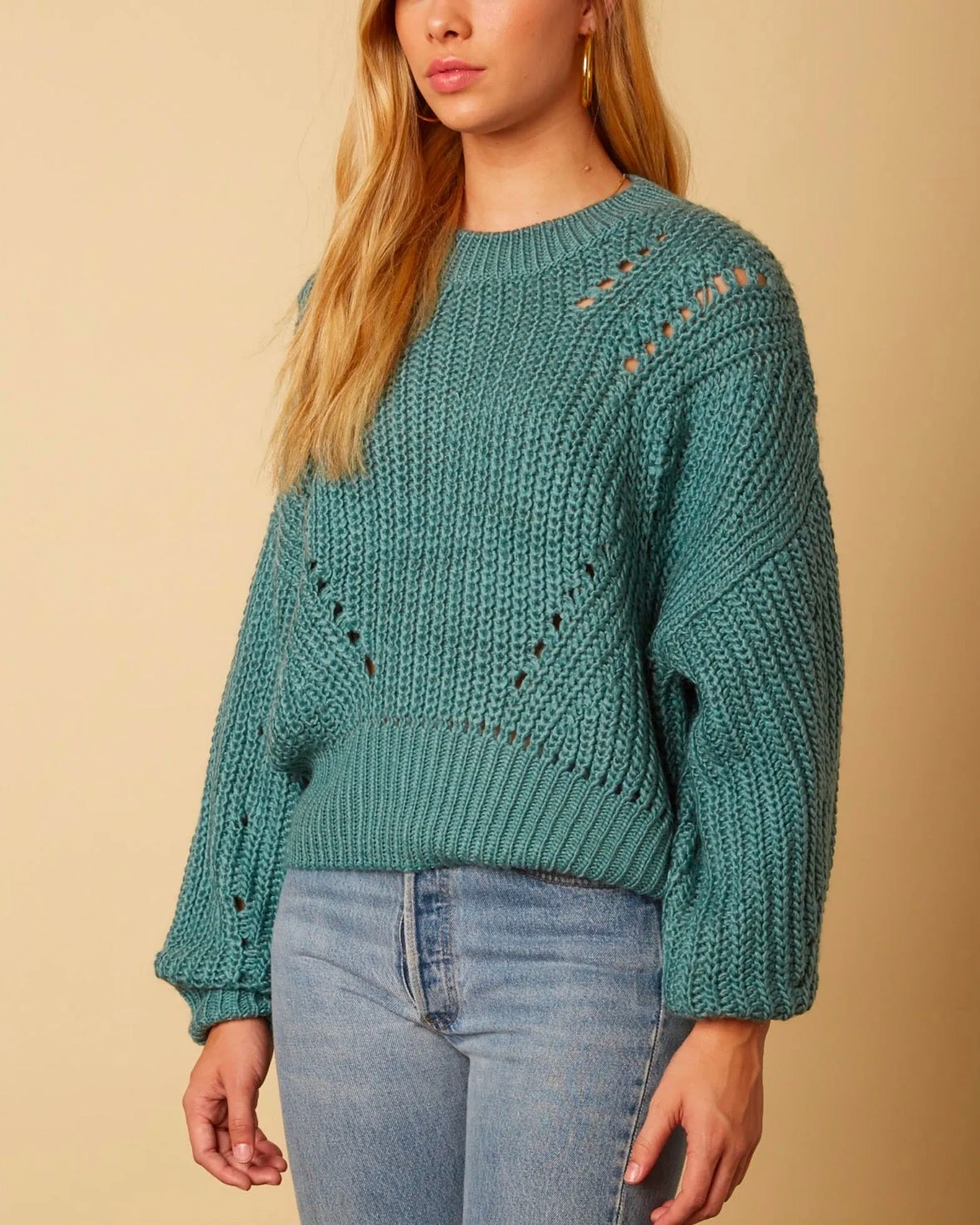 Cotton Candy LA - Leah Oversized Knit Sweater in Teal