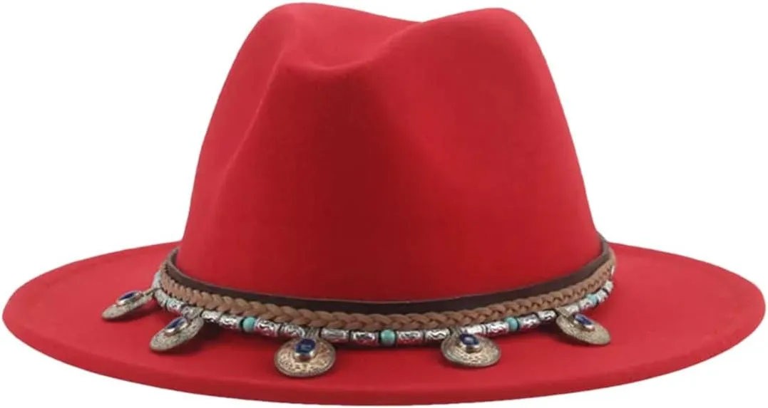 Dcvmvmn Men Women Fedoras Hat Belt Band Solid Felted Jazz Caps Casual Felted Hats Winter Hat