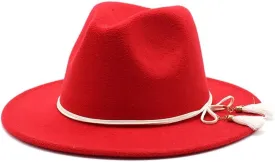 DHAEY 19 Colors National Style Woolen Hat with White Tassel British Felt Hat, Men's and Women's Jazz Flat Brim Hat Luopan Caps & Hats(Rose Red)