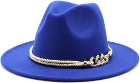 DHAEY Church Woolen Hat Men and Women English Style Jazz Hat Big Brim Hat Autumn and Winter Felt Hat Luopan Caps & Hats (Color : Royal Blue, Size : 56-58cm)