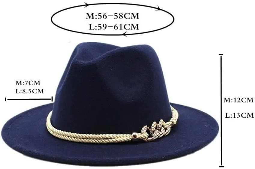 DHAEY Church Woolen Hat Men and Women English Style Jazz Hat Big Brim Hat Autumn and Winter Felt Hat Luopan Caps & Hats (Color : Royal Blue, Size : 56-58cm)