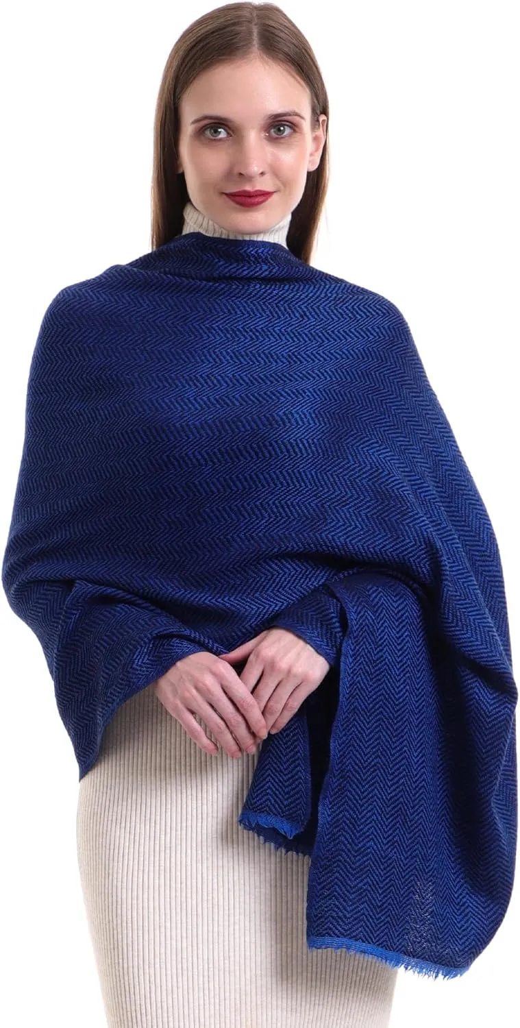 EH 100% Pure 2 Ply Cashmere Scarf, melange herringbone, super soft thick, lightweight Pashmina.