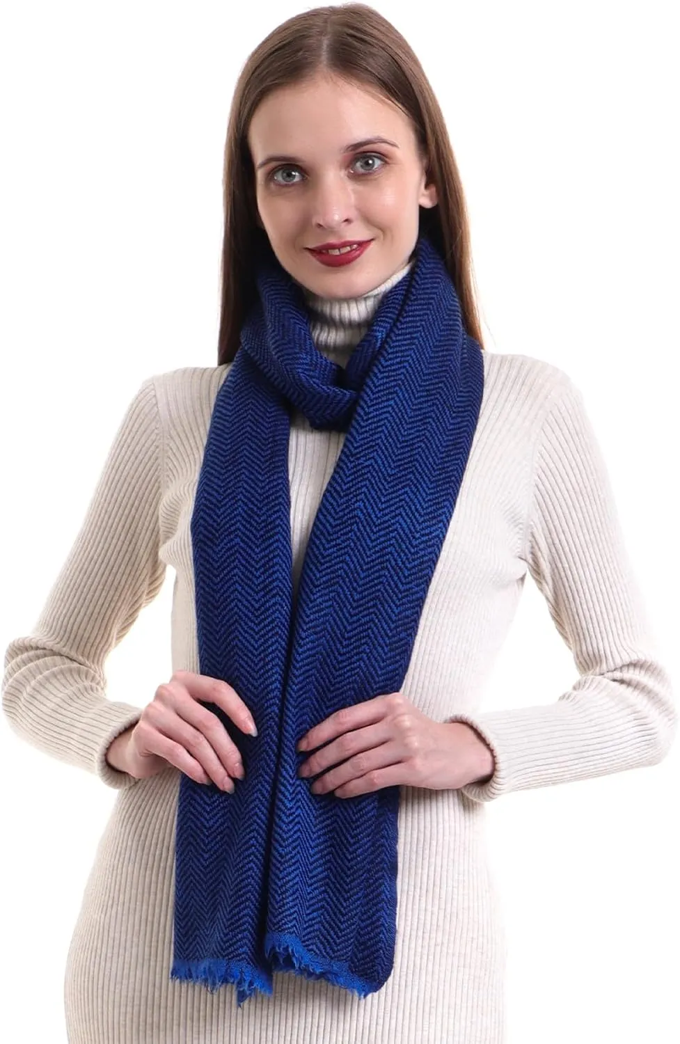 EH 100% Pure 2 Ply Cashmere Scarf, melange herringbone, super soft thick, lightweight Pashmina.