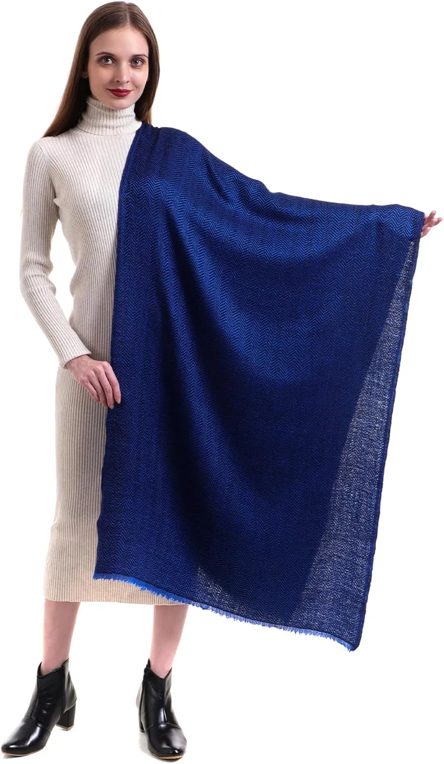 EH 100% Pure 2 Ply Cashmere Scarf, melange herringbone, super soft thick, lightweight Pashmina.
