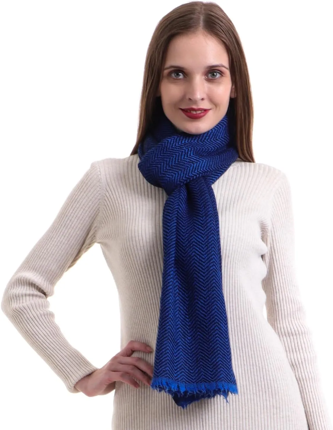 EH 100% Pure 2 Ply Cashmere Scarf, melange herringbone, super soft thick, lightweight Pashmina.