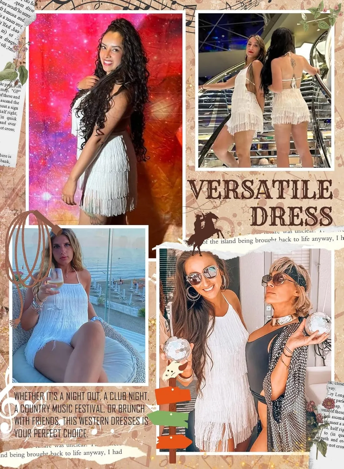 Ella Lust Sexy Backless Fringe Dress Jumpsuit - Western Country Concert Cowgirl Outfit for Women Nashville Tassel Romper