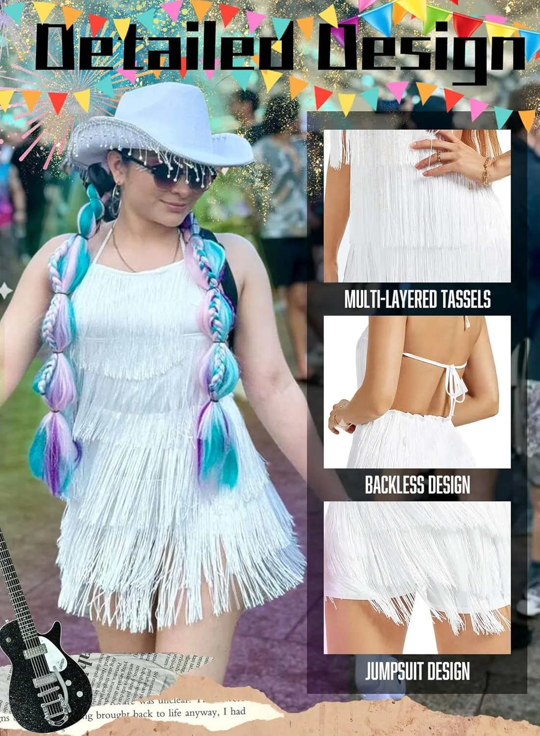 Ella Lust Sexy Backless Fringe Dress Jumpsuit - Western Country Concert Cowgirl Outfit for Women Nashville Tassel Romper
