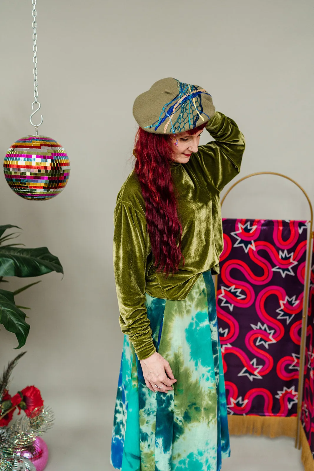 Embellished Beret in Olive Green
