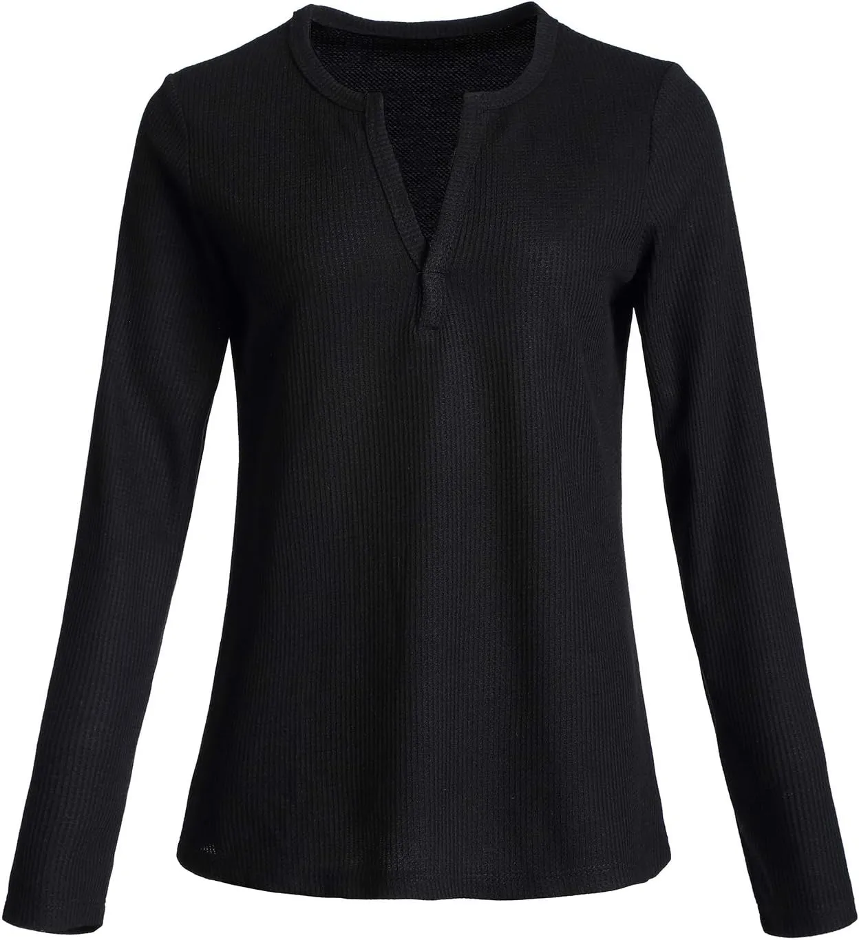 Famulily Womens Long Sleeve Tshirt V Neck Loose Fit Soft Waffle Knit Thermal Tops