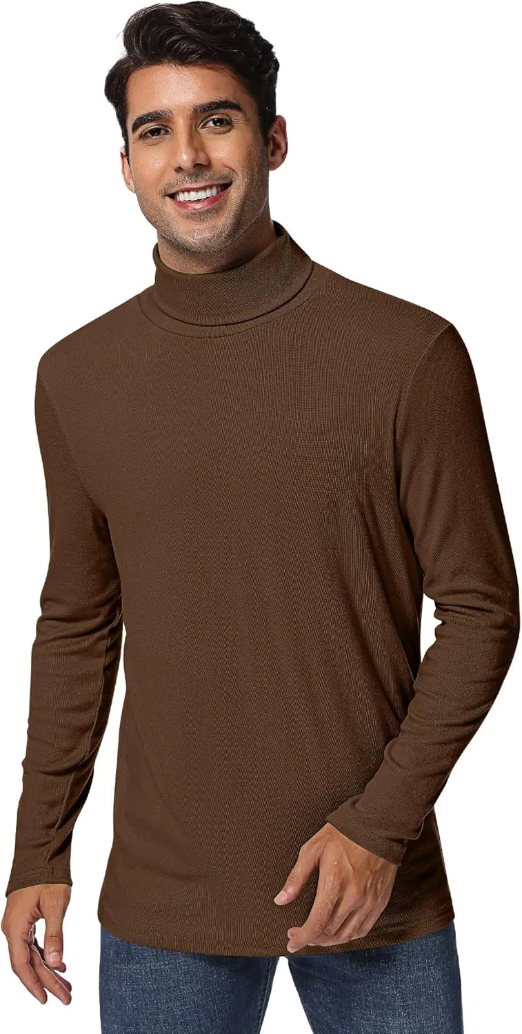 Ficerd 2 Pack Men's Turtle Neck Shirts, Lightweight Cotton Pullover Sweater Slim Fit Mock Turtleneck Knitted Long Sleeve Tops