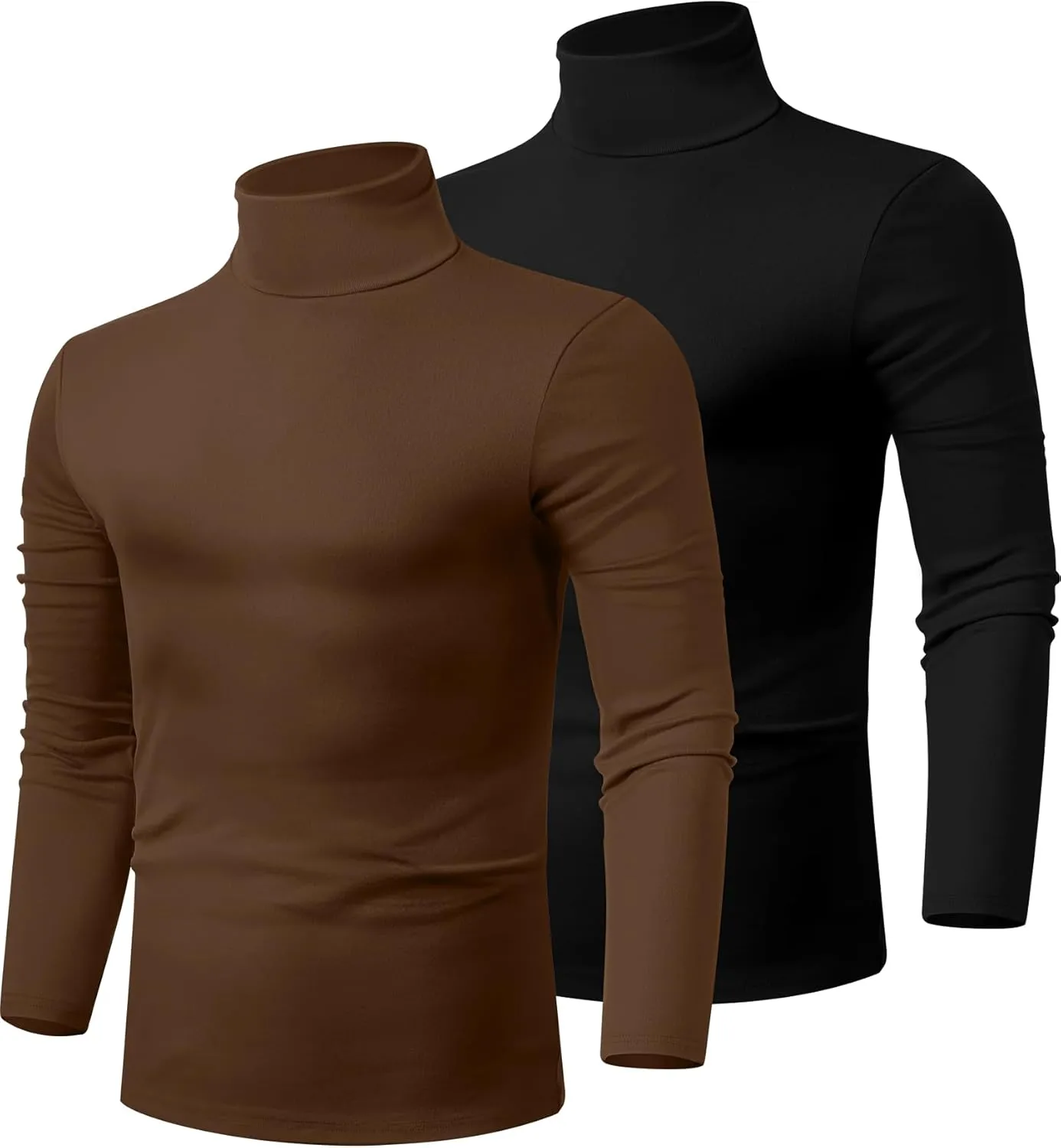 Ficerd 2 Pack Men's Turtle Neck Shirts, Lightweight Cotton Pullover Sweater Slim Fit Mock Turtleneck Knitted Long Sleeve Tops