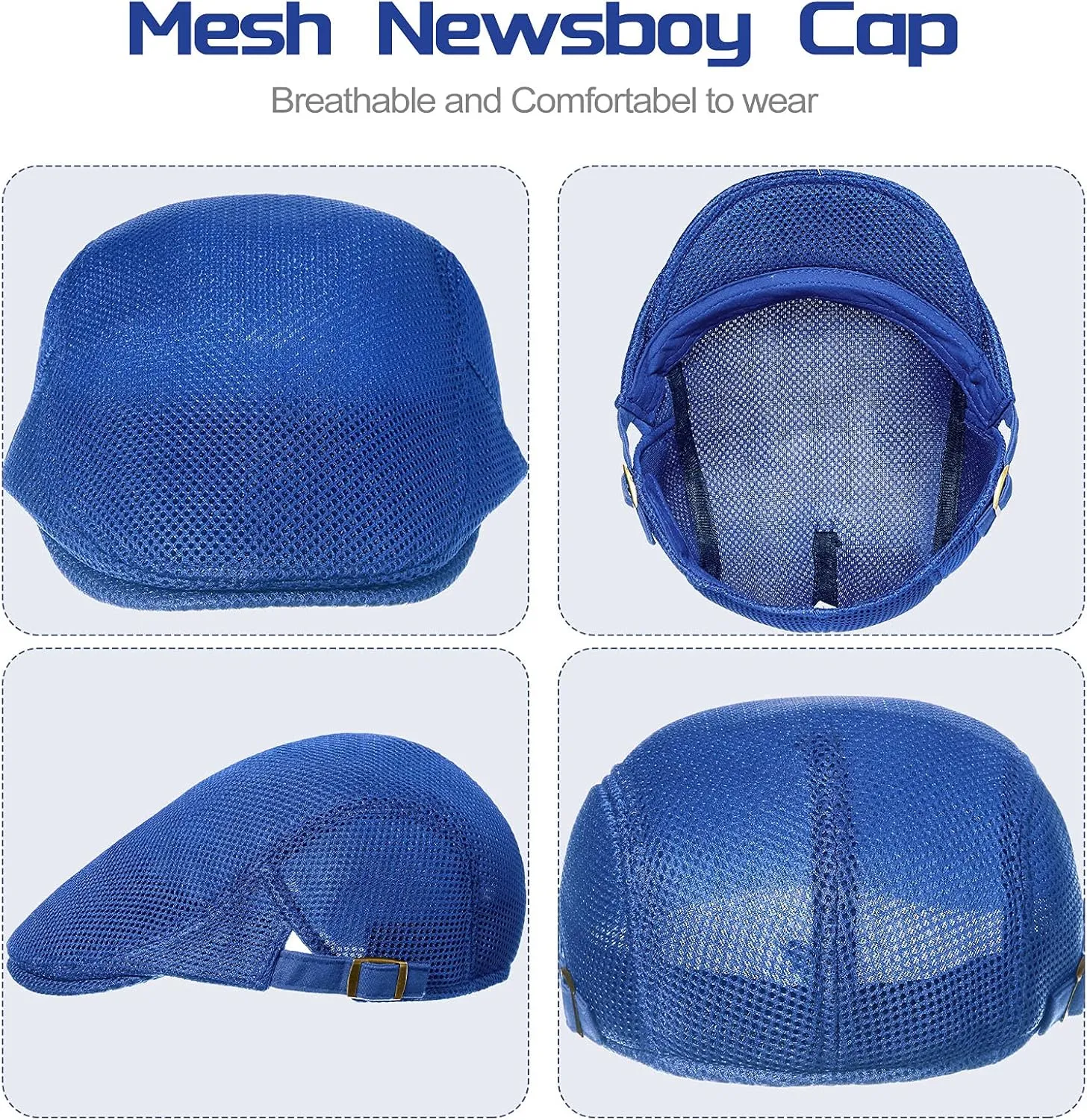 Geyoga 3 Pieces Mesh Newsboy Cap Mesh Breathable Summer Cap Adjustable Newsboy Beret Cap Cabbie Flat Cap