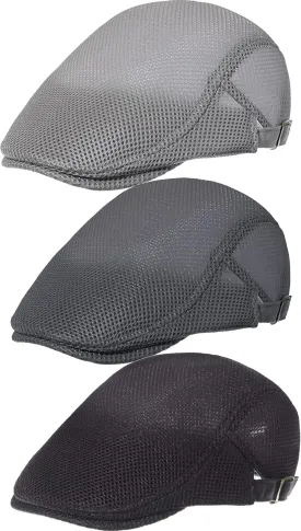 Geyoga 3 Pieces Mesh Newsboy Cap Mesh Breathable Summer Cap Adjustable Newsboy Beret Cap Cabbie Flat Cap