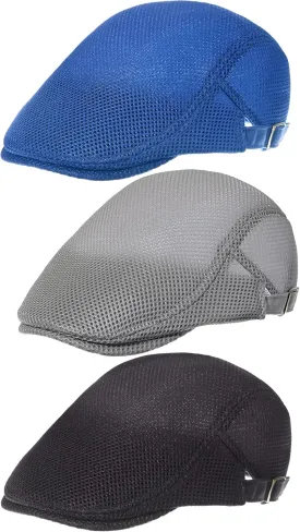 Geyoga 3 Pieces Mesh Newsboy Cap Mesh Breathable Summer Cap Adjustable Newsboy Beret Cap Cabbie Flat Cap