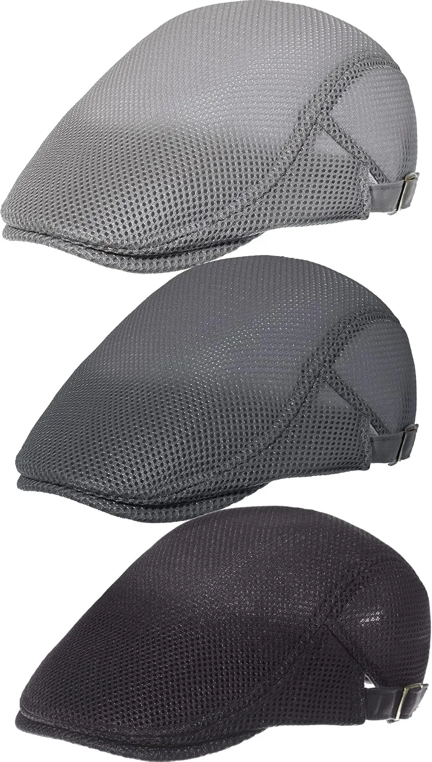 Geyoga 3 Pieces Mesh Newsboy Cap Mesh Breathable Summer Cap Adjustable Newsboy Beret Cap Cabbie Flat Cap