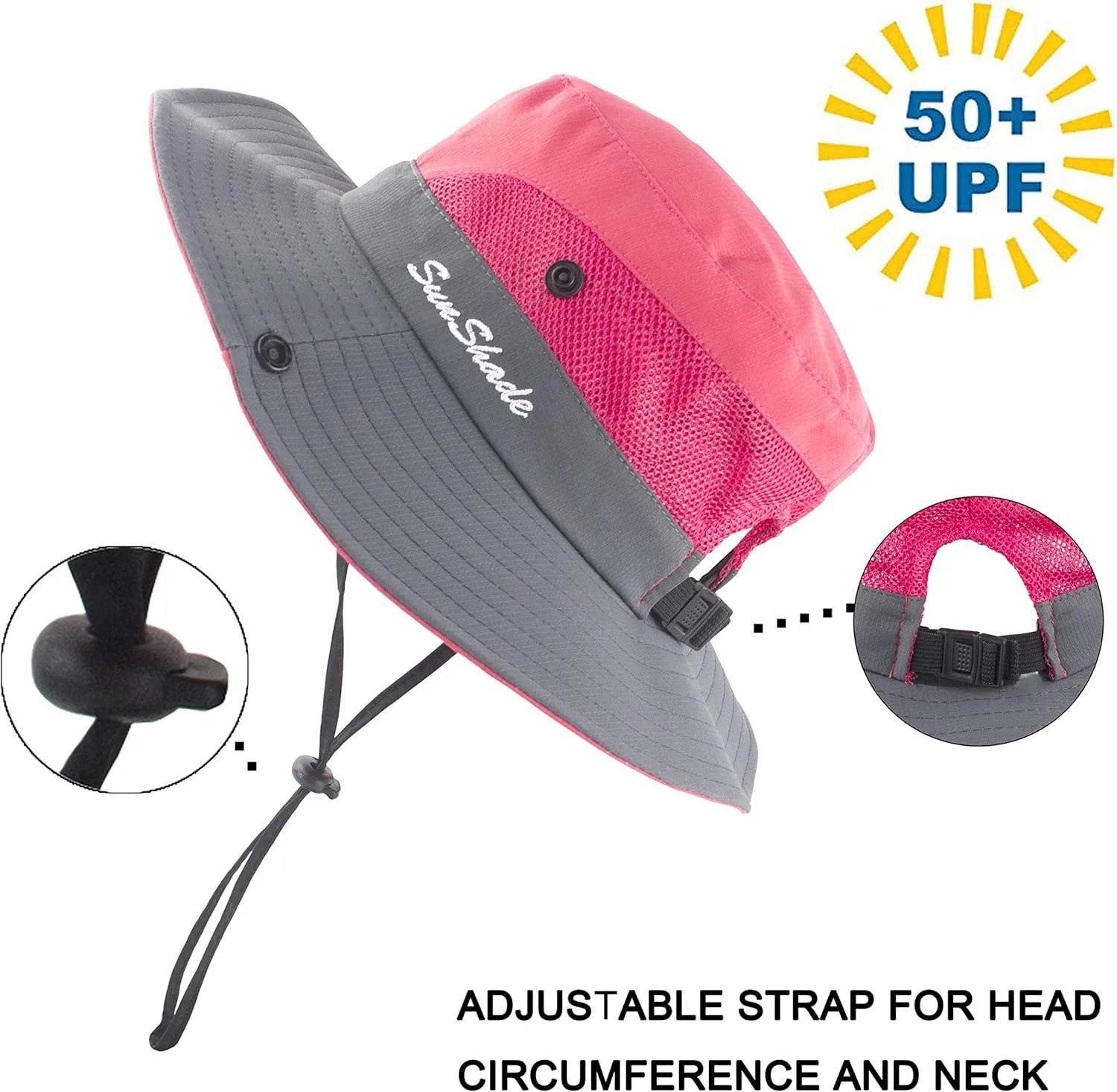 HGGE Kids Girls Sun Hat UV Protection Wide Brim Beach Cap with Ponytail Hole