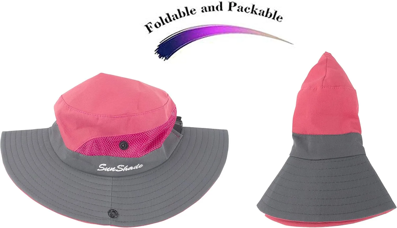 HGGE Kids Girls Sun Hat UV Protection Wide Brim Beach Cap with Ponytail Hole