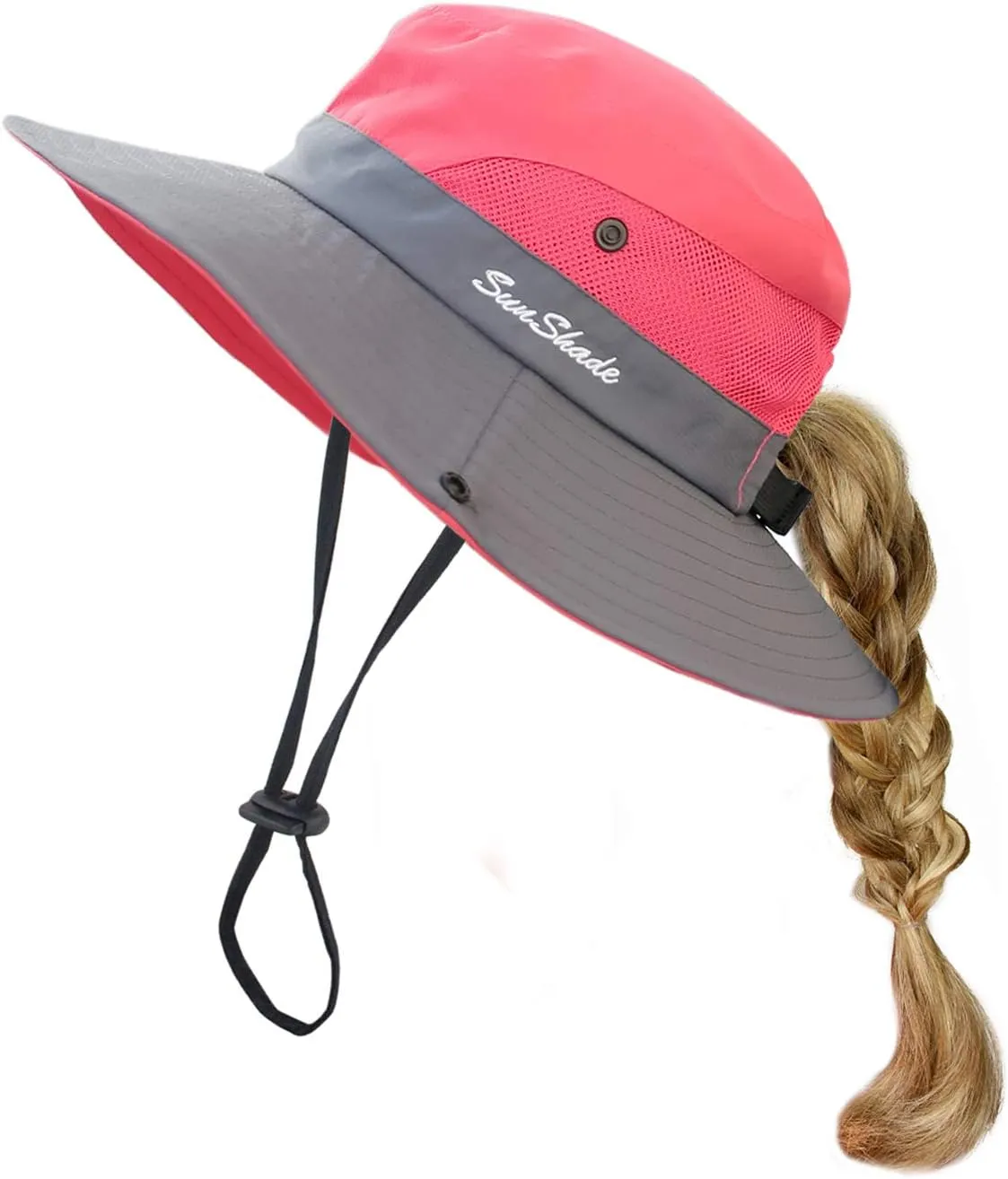 HGGE Kids Girls Sun Hat UV Protection Wide Brim Beach Cap with Ponytail Hole