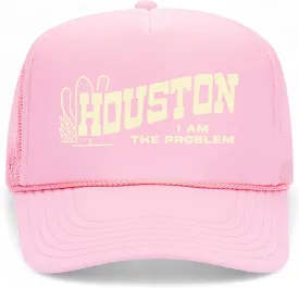 Houston I Am The Problem Trucker Hat | Vintage Cowboy Cowgirl Western Funny | Premium Mesh Foam Snapback Hat for Men & Women