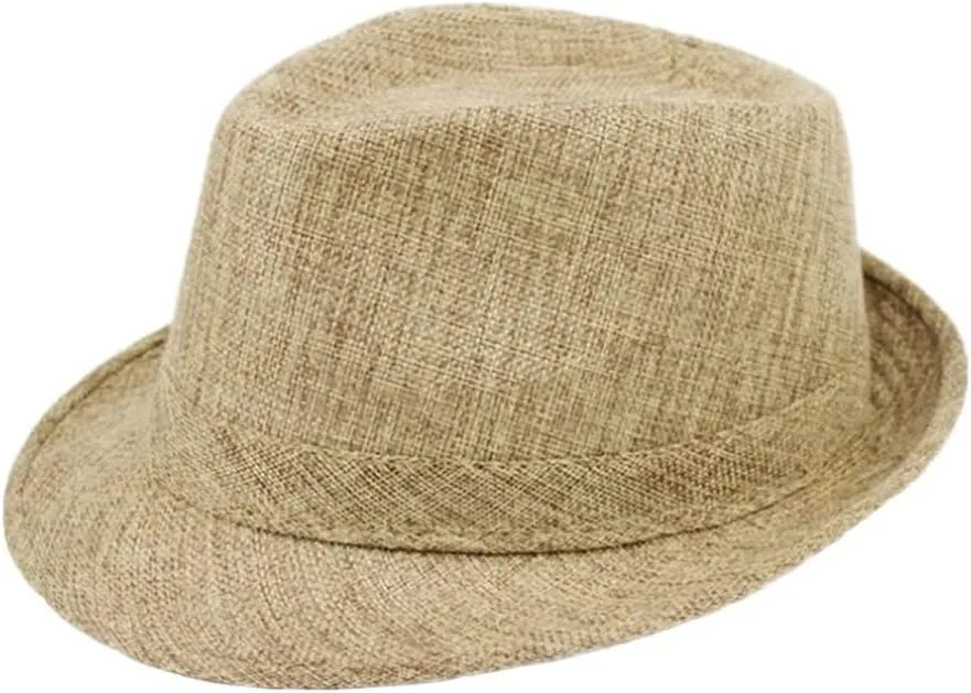 JSEIAJB Men Fedora Hats Classic Solid Linen Jazz Cap Male Khaki Brand Spring Plain Outdoor Beach Hat