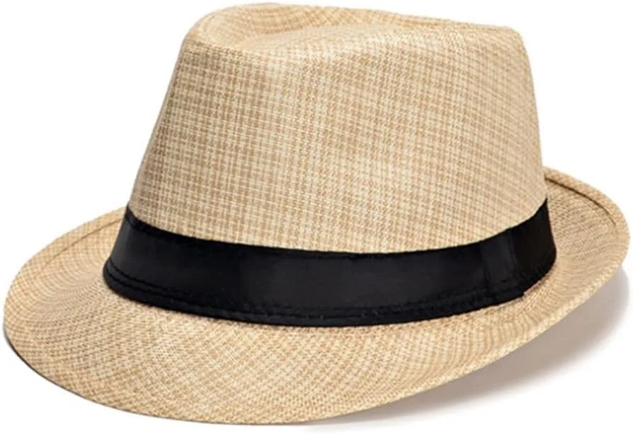 JSEIAJB Men Fedora Hats Classic Solid Linen Jazz Cap Male Khaki Brand Spring Plain Outdoor Beach Hat
