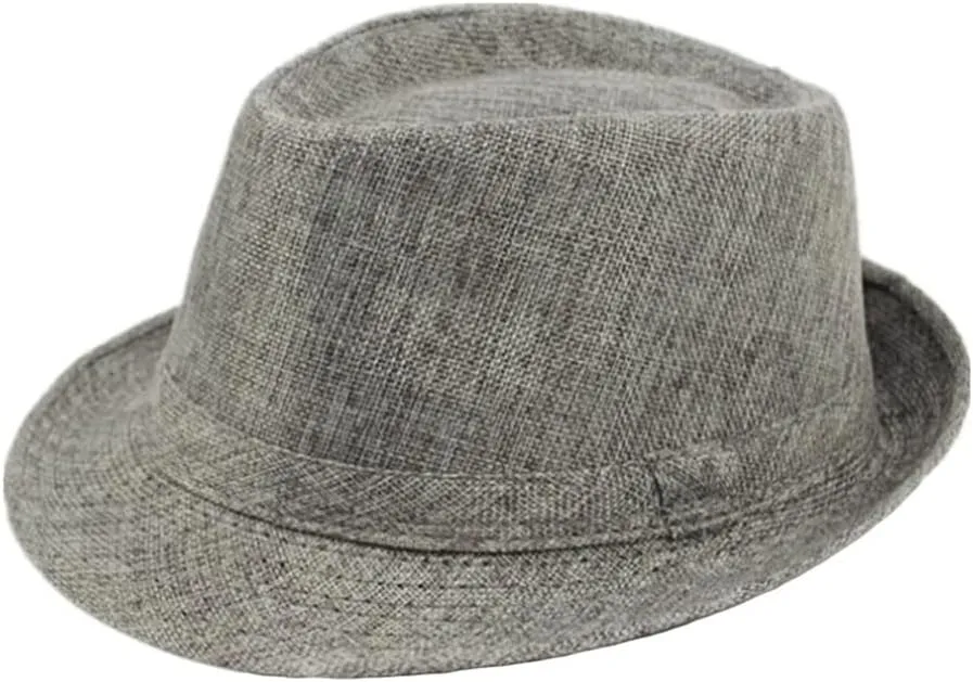 JSEIAJB Men Fedora Hats Classic Solid Linen Jazz Cap Male Khaki Brand Spring Plain Outdoor Beach Hat