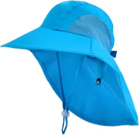 Kids Sun Hat with Neck Flap - Unisex Adjustable Children Wide Brim Summer UPF50  Sun Protection Mesh Bucket for 4-12y