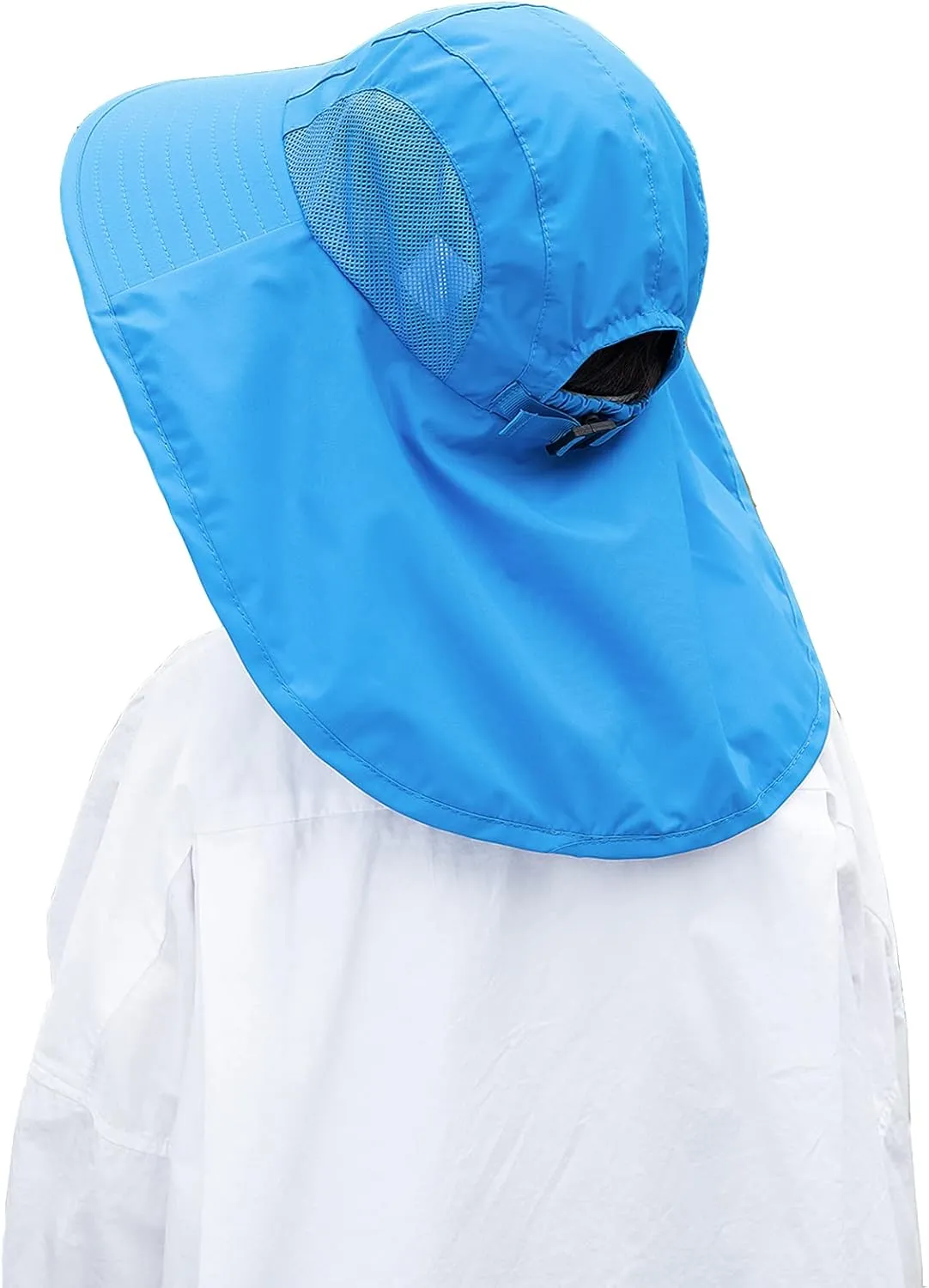 Kids Sun Hat with Neck Flap - Unisex Adjustable Children Wide Brim Summer UPF50  Sun Protection Mesh Bucket for 4-12y
